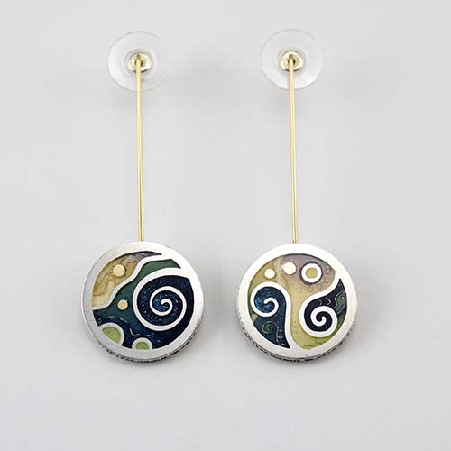 Jupiter Round 2 Earrings, 960 Sterling Silver, 14K Gold